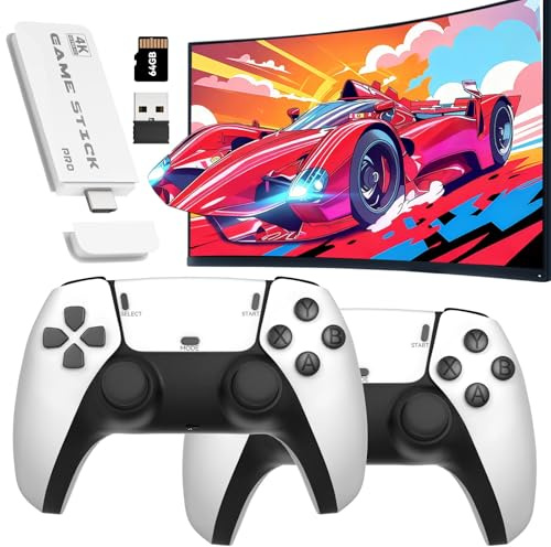 2025 Retro Gaming Console - 64GB Game Stick with 20,000+ Games, Plug & Play Video Games 4K HDMI Output + 2 Controllers for TV Retro Game Console 2.4GHz