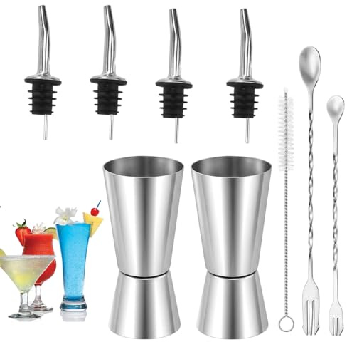 Spirit Measure, 9pcs Alcohol Measure for Spirits, Shot Measure Set with Two Spirit Measures, Four Bottle Stoppers, Two Measuring Spoons, One Cleaning Brush, for Home and Professional Bars