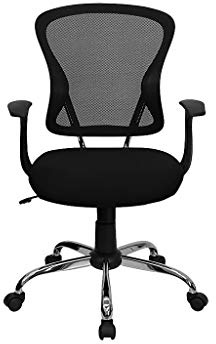 Flash Furniture Silla de Oficina Alfred, giratoria, de Malla Negra, con Respaldo Medio, Base y Brazos cromados