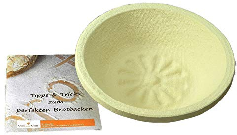 Gärkorb Gärkörbchen Holzschliff für 1,00 kg Brote rund mit Bodenmuster Sonne inkl. Info 'perfekt Brot backen'