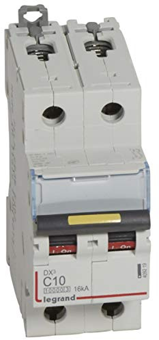 Legrand 409219 Disjoncteur DX³10000 16kA arrivée haute et départ bas à vis, 2P, 230V~ à 400V~, 10A, courbe C, 2 modules