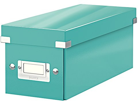 Leitz Click & Store WOW schmale Aufbewahrungsbox mit Deckel, Box zur CD Aufbewahrung, als Geschenkbox oder für Zubehör im Haushalt und Büro, 84% recycelte Premium-Hartpappe, Eisblau, 60410051