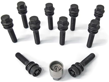 H&R Radschrauben Satz Kugelbund mit bewegliche Kugelbund R14 M14x1.50 - Länge 51mm - Schwarz - 10 Stück - inkl. Felgenschloss