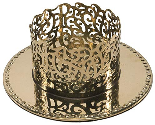 Kerzenleuchter Kerzenständer Kerzenhalter rund für Kerzen Ø 6cm, Metall Messing poliert, Gold-Farben, Außen-Ø 11,5cm, Höhe 4cm - für Taufkerze, Kommunionkerze, Hochzeitskerze