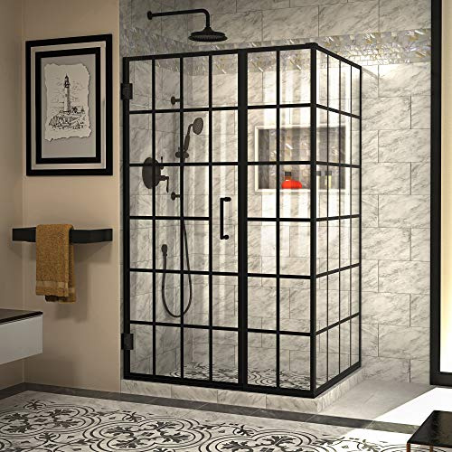DreamLine Unidoor Toulon 34 in. D x 46 in. W x 72 in. H Frameless Hinged Shower Enclosure in Satin Black, SHEN-2434460-89