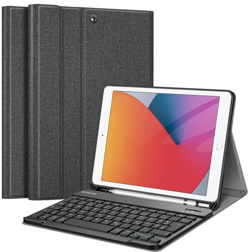 FINTIE Tastatur Hülle für iPad 10.2 Zoll (9/8/7 Generation, 2021/2020/2019) | Schutzhülle mit TPU Rückschale, Pencil Halter und magnetisch Abnehmbarer Tastatur mit QWERTZ Layout, Dunkelgrau