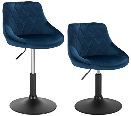 WOLTU Schminktisch Stuhl Hocker, Bequemer Schminkstuhl aus Samt mit Lehne, Höhenverstellbar, 360° Drehbar, für Schlafzimmer, Esszimmer, Küche, Blau, BH242bl-2