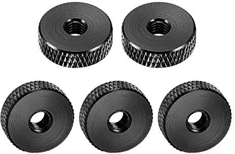 YeVhear Écrou plat moleté - Écrous de serrage M5 x 16 mm x 5 mm Écrous de réglage de verrouillage en alliage d'aluminium noir 5 pièces