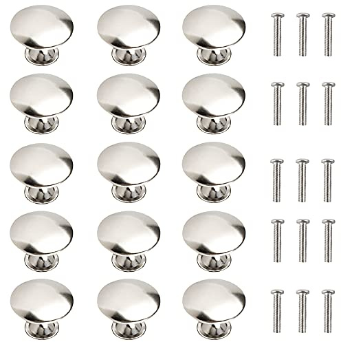 Xihuimay 15pcs Silver Knobs for Kitchen Drawer Handle Round Mushroom Cabinet Knob Pulls Top Ring Cabinet Dresser Drawer Knob Solid Knobs for Home Office Door Bathroom Cupboard Decoration