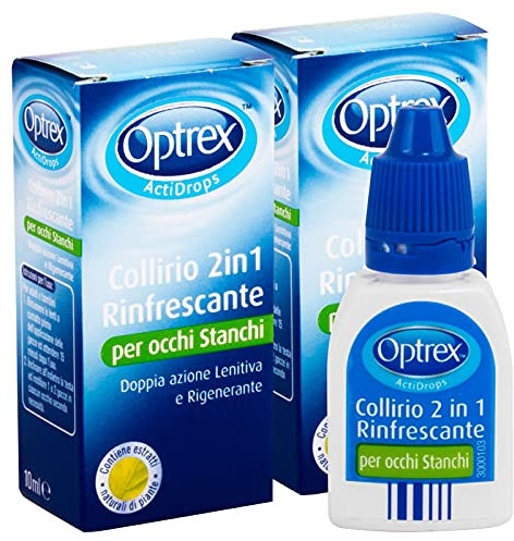 2x Optrex ActiDrops Collirio 2in1 Rinfrescante per Occhi Stanchi Lenitivo Rigenerante - 2 Flaconi da 10ml ognuno