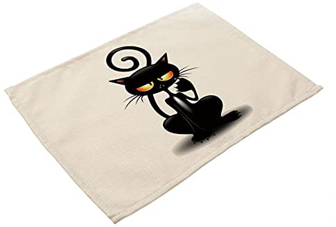 ShopINess Manteles Individuales Estilo Gato para Mesa de Comedor Divertidos Manteles Blanco y Negro Estilo Americano para los Amantes de los Gatos (Gato Zen)
