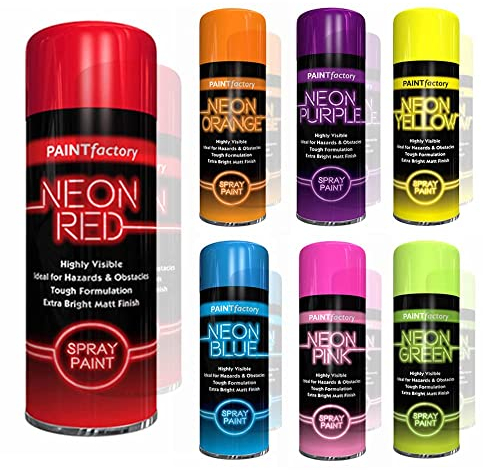 7x Neon Spray Paint Aerosol DIY Graffiti Extra Bright Assorted Colours Paint Blue Green Orange Pink