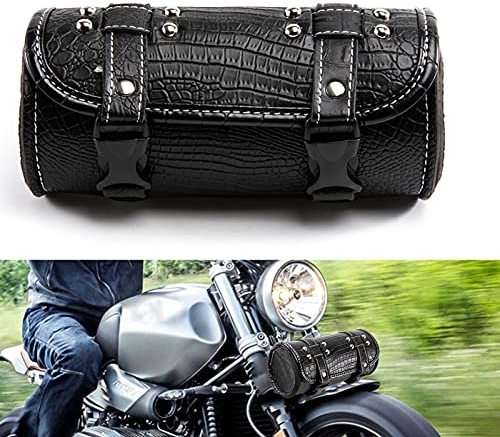 APEBAZY Bolsa universal para manillar de motocicleta, piel de cocodrilo, bolsa para herramientas de Sissy Bar, bolsas impermeables para sillín de motocicleta con hebillas de liberación rápida (negro)