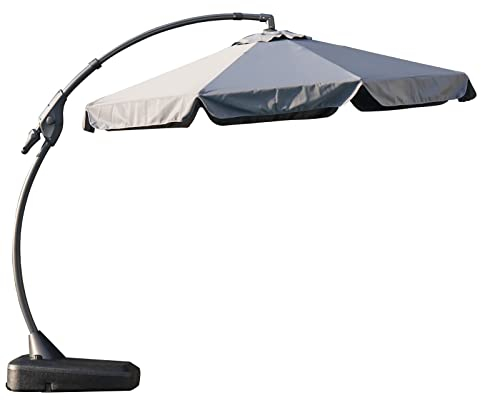 Grand patio Sonnenschirm mit Schirmständer, Gartenschirm 300cm mit Volant, Neigungswinkelverstellung, UV-Schutz UPF 50+, Marktschirm mit Kurbel, für Garten, Balkon, Terrass (Grau)