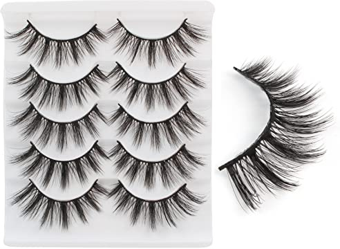 Falsche Wimpern, 5 Paare Natürlicher Look Lange Volumen Flauschige Dicke Künstliche Wimpern Set 6D Synthetisches Fasermaterial Handgefertigte Wiederverwendbar Gekreuzte Cateye Fake Lashes Natural