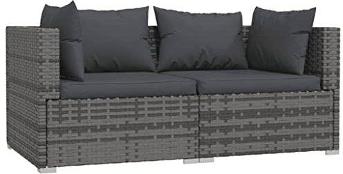vidaXL Sofa mit Kissen Gartenmöbel Lounge Garten Garnitur Gartenset Sitzgruppe Sitzgarnitur Gartensofa Ecksofa 2-Sitzer Grau Poly Rattan