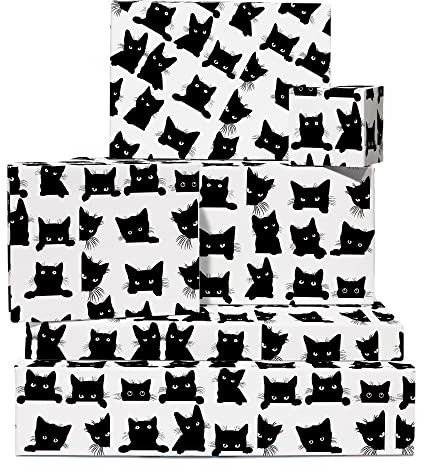 Papel de regalo para gatos - Gato negro - Respetuoso con el medio ambiente - 6 hojas Papel de regalo - Para mamá gato, Padre peluquero - Viene con pegatinas - Central 23