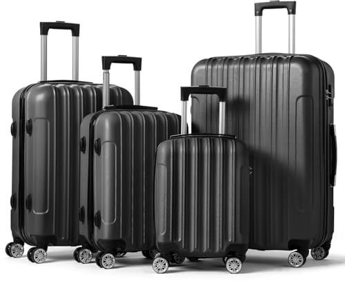 Karl home 4 Piece Luggage Sets Travel Suitcase, Large Capacity Lightweight Luggage Sets with TSA Lock & Spinner Wheels, for Business Trip School Starts (16/20/24/28), Black