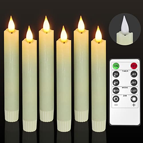 PChero - Lot de 6 bougies LED en cire véritable à mèche conique, fonctionnant avec piles et télécommande, lumière vacillante sans flamme, bougies coniques ivoire pour décoration de table à la maison