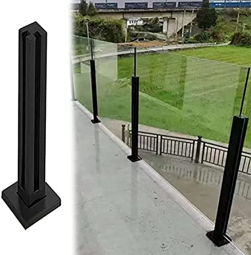 Pealihuy Strapazierfähiger Glasbalustrade-Geländerpfosten, Schwarzes Quadratisches Flur-Handlauf-Kit Für Glas-/Kunststoff-/Holz-/Acrylplatten, Farbe Grau,Höhe: 125 cm