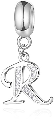 GLOWDAS 26 Buchstaben Charms Initials A-Z Alphabet Anhänger Perlen, passen europäische DIY Armband, 925 Sterling Silber Pendant Letter mit CZ Charm, Geschenke für Muttertag/Familie/Freunde