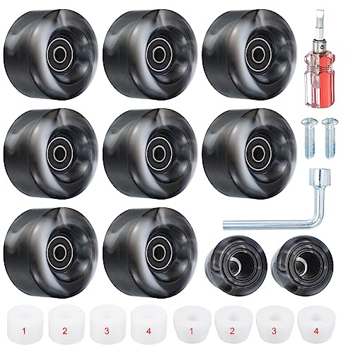 PATIKIL 8 Pack Roller Skate Wheels Outdoor, 58mmx32mm Quad Roller Skate Wheels with ABEC-9 Bearing, 82A PU Roller Wheels & 2 Toe Stoppers for Double Row Skate Skateboard Indoor