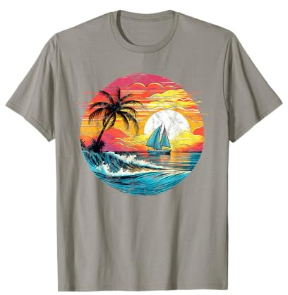 Sonnenuntergang, Segelboot, Meer, Palmen, Urlaub, Sommer, Strand T-Shirt