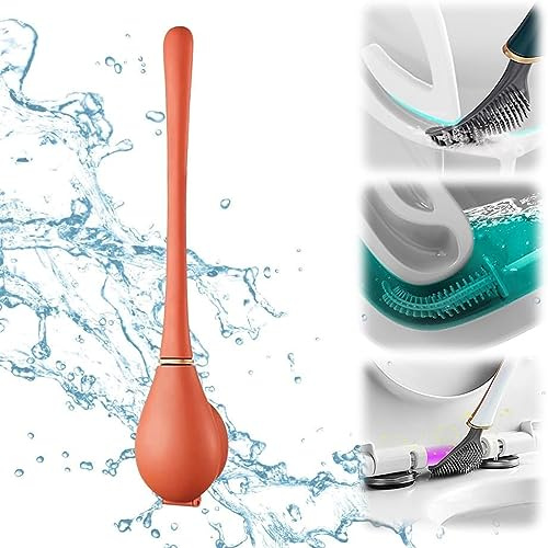 SALUCIA Toilettenbürste Aus Silikon, 2023 Flexible Flachem Toilettenbürste Silikon, Moderne Wc Bürste Für Die Wandmontage Ohne Bohren Mit Chnell Trocknendem Ständer (Orange), 16.7 x 3.1 Zoll