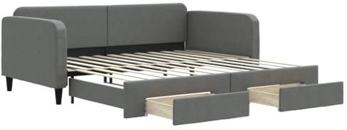 vidaXL Tagesbett, Ausziehbar Schlafsofa mit Schubladen, Bettsofa Gästebett für Schlafzimmer Wohnzimmer, Sofa Bett Ausziehbett, Dunkelgrau 100x200 cm Stoff