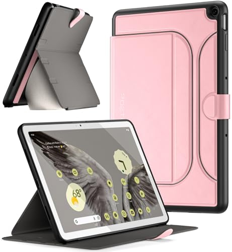 Poetic Explorer Magnetische Folio-Standhülle, entworfen für Google Pixel Tablet (2023), magnetische Fidget-Mount-Hülle für Google Pixel Tablet, Hellrosa