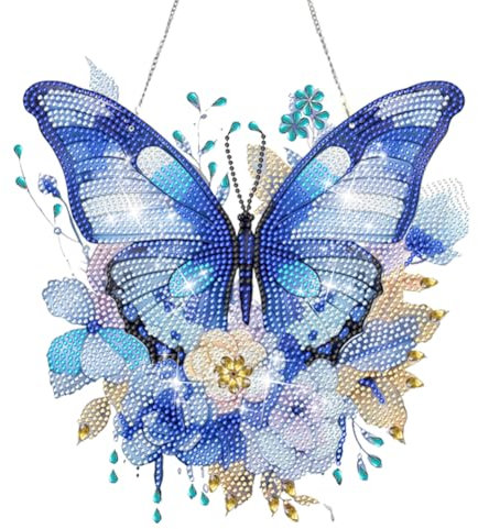 Demiawaking 5D DIY Diamond Painting Girlande Kranz Set, Diamant Painting Anhänger Schmetterling Blumen Kits mit Kette, Diamant Malerei Türkranz Tür Fenster Deko (B)