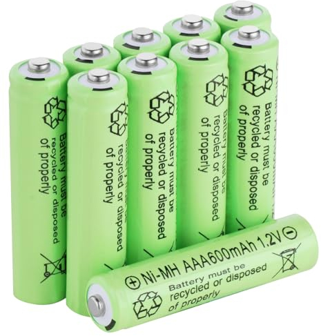 AXFEE Batterie Ricaricabili AAA ad, 1,2V 600mAh Ni-MH Ricaricabili, Batterie Ricaricabili Alta Capacità, per Telecomandi, Corde Luminose, Giocattoli, ecc (Pre-caricate, confezione da 10)