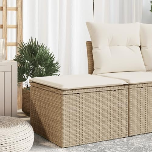 Tidyard Gartenhocker mit Kissen Sitzhocker Outdoor-Hocker Fußteil Lounge Ecksofa für Balkon Terrasse Gartenmöbel Outdoor-Ottomane Beige 55x55x37 cm Poly Rattan