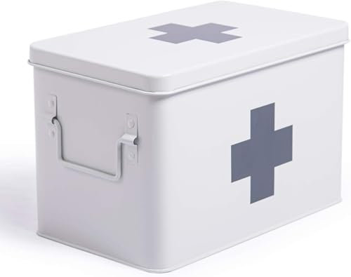 Madera Nieve Caja de medicamentos, metal, botiquín de primeros auxilios, maletín, armario, botiquín, botiquines retro (Blanco, Grande)