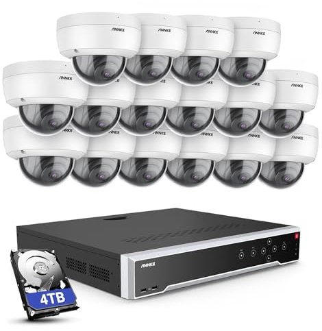 ANNKE 32 CH 4K POE - Kit di sorveglianza da 5 MP NVR (disco rigido da 4 TB) e 16 telecamere di sorveglianza IP con audio, vandalismo IK10, visione notturna, accesso remoto, allarme di movimento