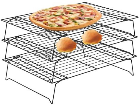 Gatphy 3Pcs Abkühlgitter, Edelstahl Kuchengitter Abkühlgitter Stapelbar Faltbar, Kuchengitter Rechteckig 34x24cm, Kuchenrost für Grillen Waffeln Torten Brot Kekse Cupcakes