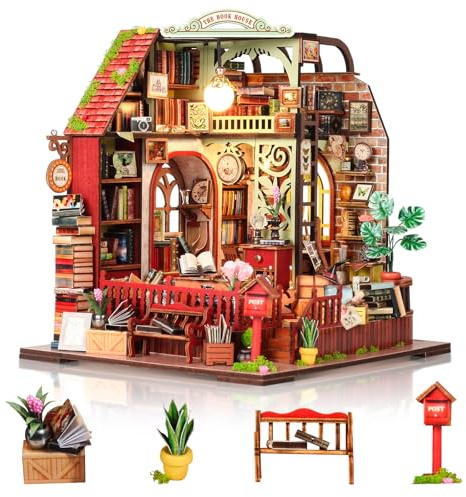 Cuteefun DIY Miniatur Haus Puppenhaus mit LED (Bücherhaus) | Holzpuppenhaus, Winziges Haus Bausatz für Erwachsene zum Bauen, Einzigartiges Geschenk zum Geburtstag Weihnachten