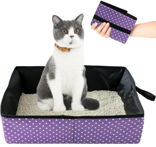 Katzentoilette Reise Faltbar, Tragbare Katzenklo Reise für Kitten, Wasserdicht, Einfach zu Säubern, Nützlich Katzentoilette für Haustiere Reisen Freien, Camping, Heimgebrauch, Lila, 48x39x14 cm
