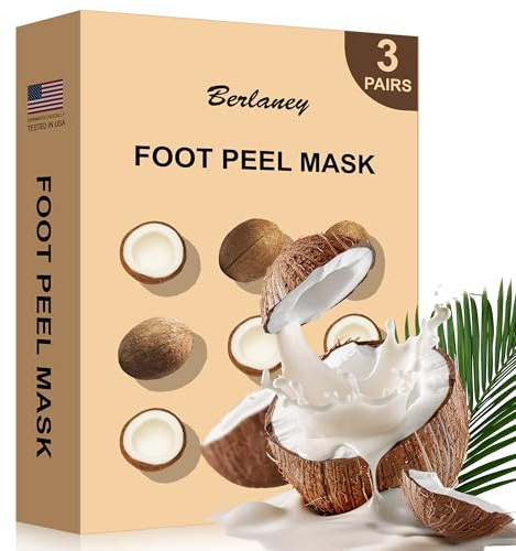 Berlaney Exfolierande Fotmask, 3 Par, för Torra Fötter, Sprickiga Hälena, Hornhaut, Död Hudborttagare, Mjuka Fötter, Spa Hemma eller Resa(Kokosnöt)