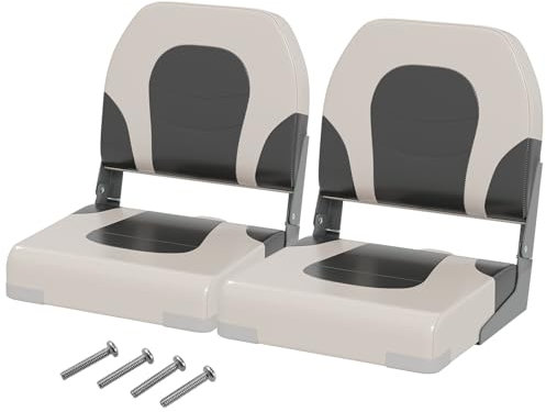GYMAX Bootssitz 2 Stück, Bootssitz mit dicker Polsterung, verschleißfester Bootsstuhl aus Kunstleder, klappbarer Bootsstuhl mit bequemer Rückenlehne, Tragegriff, Bolzen enthalten
