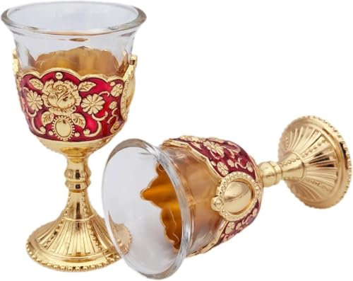 Gcljlmy Lot de 2 tasses à vin en relief - Verres à toast - Mini gobelets de communion - Pour mariage, voyage, fête, Halloween, mariages (rouge et doré)