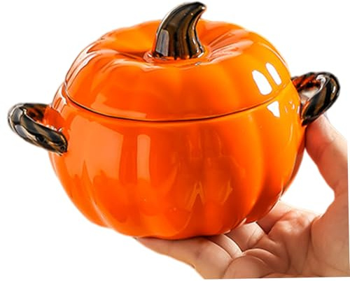 Keramikkürbisschale mit Deckel 400 ml Mini -Suppentopf mit zwei Griffen, Ofen -Safe süße individuelle Schüssel zum Backen, Kochen, Servieren, Heimküche oder Herbsttischdekoration