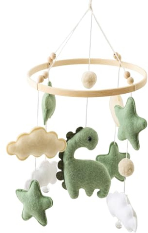 SGZIOO Mobile Lit Bébé, Mobile Bebe Dinosaure, Étoiles, Nuages, Bois mobile Bébé Carillons Berceau, Cadeau de Nouveau-Né pour Garçons et Filles