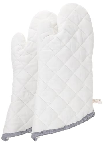 UKCOCO Mitaines en Coton Cuisine Résistantes à La Chaleur, Grandes, Blanc, Texture Antidérapante, Lot De 2, Protection des Mains pour Cuisson Et Barbecue