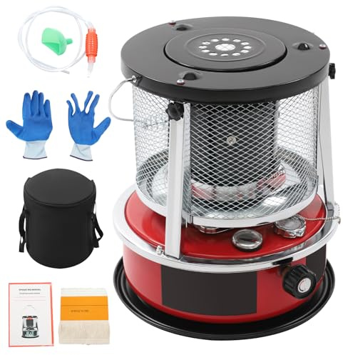 Petroleumheizer 8000 BTU, Tragbarer Heizstrahler für Draußen – Camping, Garage, Angeln & Garten – Bis zu 18h Heizdauer, Höhenverstellbar, Ohne Strom (5,2L Tank, Rot)