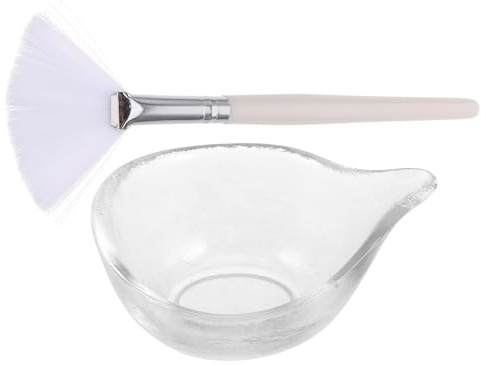 ARTSEWPLY Set Ciotola Vetro per Maschere Viso e Pennello a Ventaglio Impugnatura Ergonomica, Strumento Applicatore Esfoliante Acidi della Frutta per Uso Professionale e Domestico in Salone
