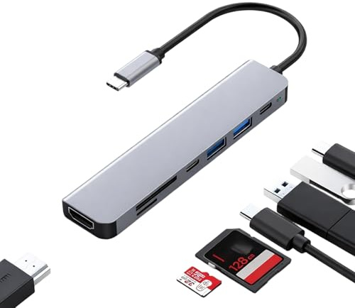 Menibeuty 7 en 1 USB C Hub, USB C Multiport Adapter mit 4K HDMI, SD&TF Kartenleser, HDMI USBC Adapter USB3.0&2.0 Ports, 100W PD für MacBook Air/Pro Galaxy und anderen USBC Geräte