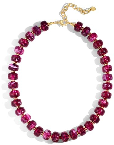 HolidayQbee Chunky pärlhalsband för kvinnor, djup röd harts uttalande halsband, boho pärlhalsband för sommar strand fest