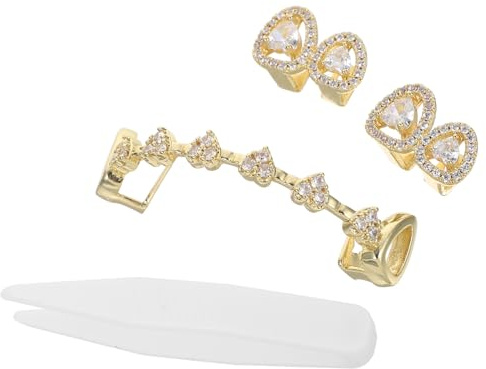 Toyvian 3 Stück Goldener Herzförmiger Zahngrill aus Kupfer mit Zirkonia Besetzt Verschleißfest für Halloween und Cosplay als Einzigartiger Zahnschmuck für Männer und Frauen