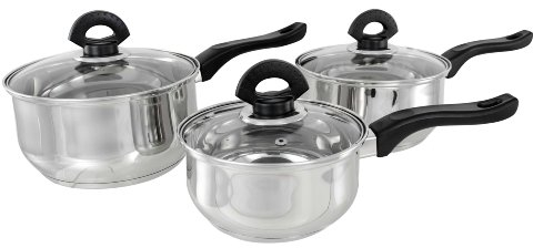 Buckingham Premium 3 Pieces Saucepans Set with Glass Lid Stainless Steel Bakelite Handles and Even Heat Distribution